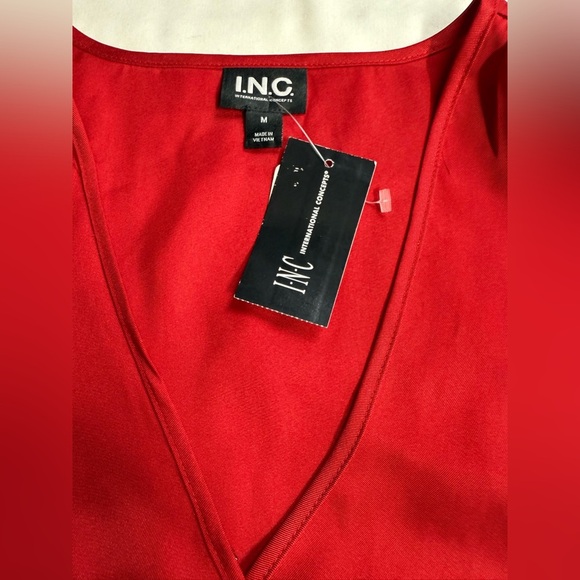 INC International Concepts Cranberry red surplice ruffle hem midi dress size M - Picture 11 of 16